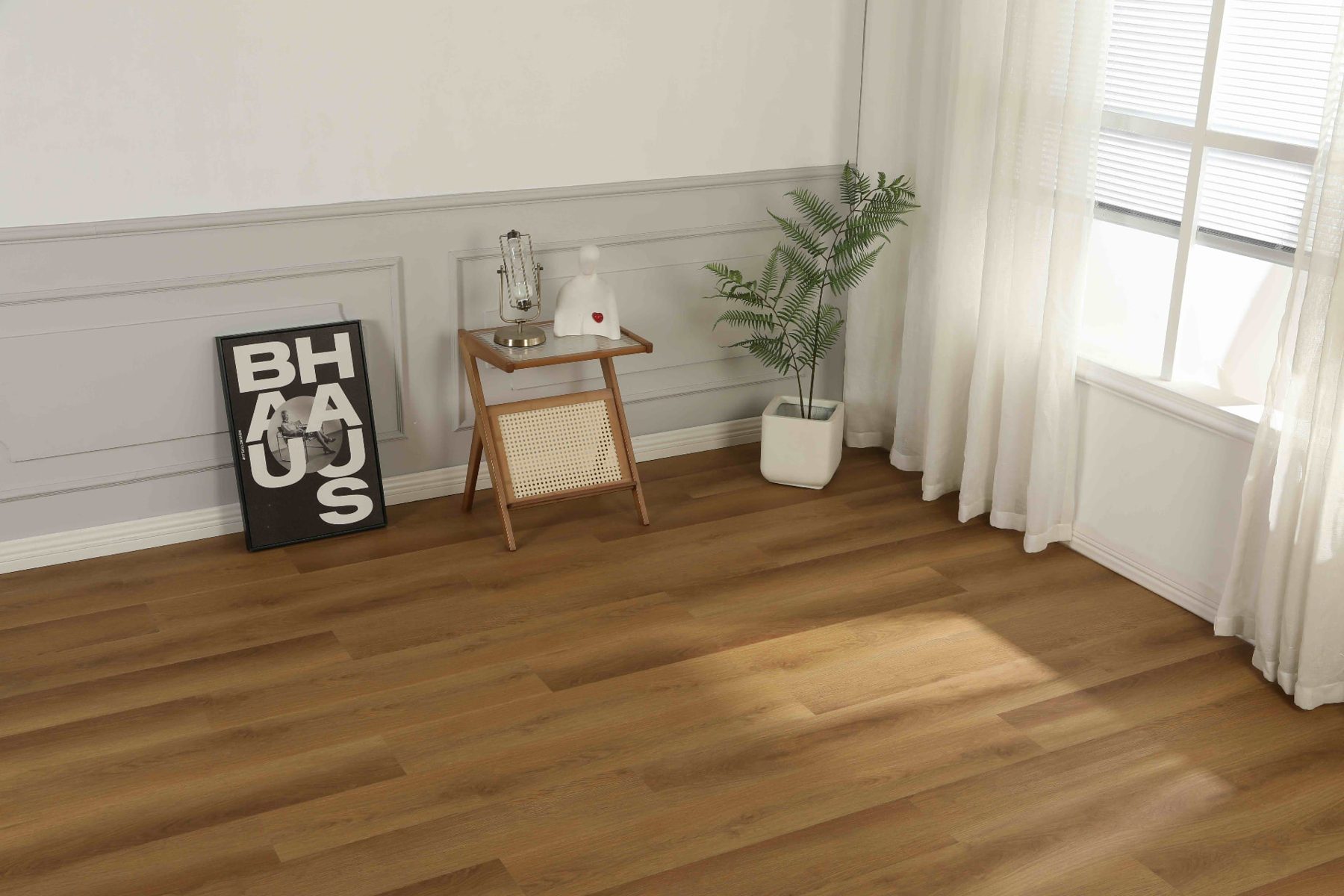 Warm oak decor vinyl floor in a living room